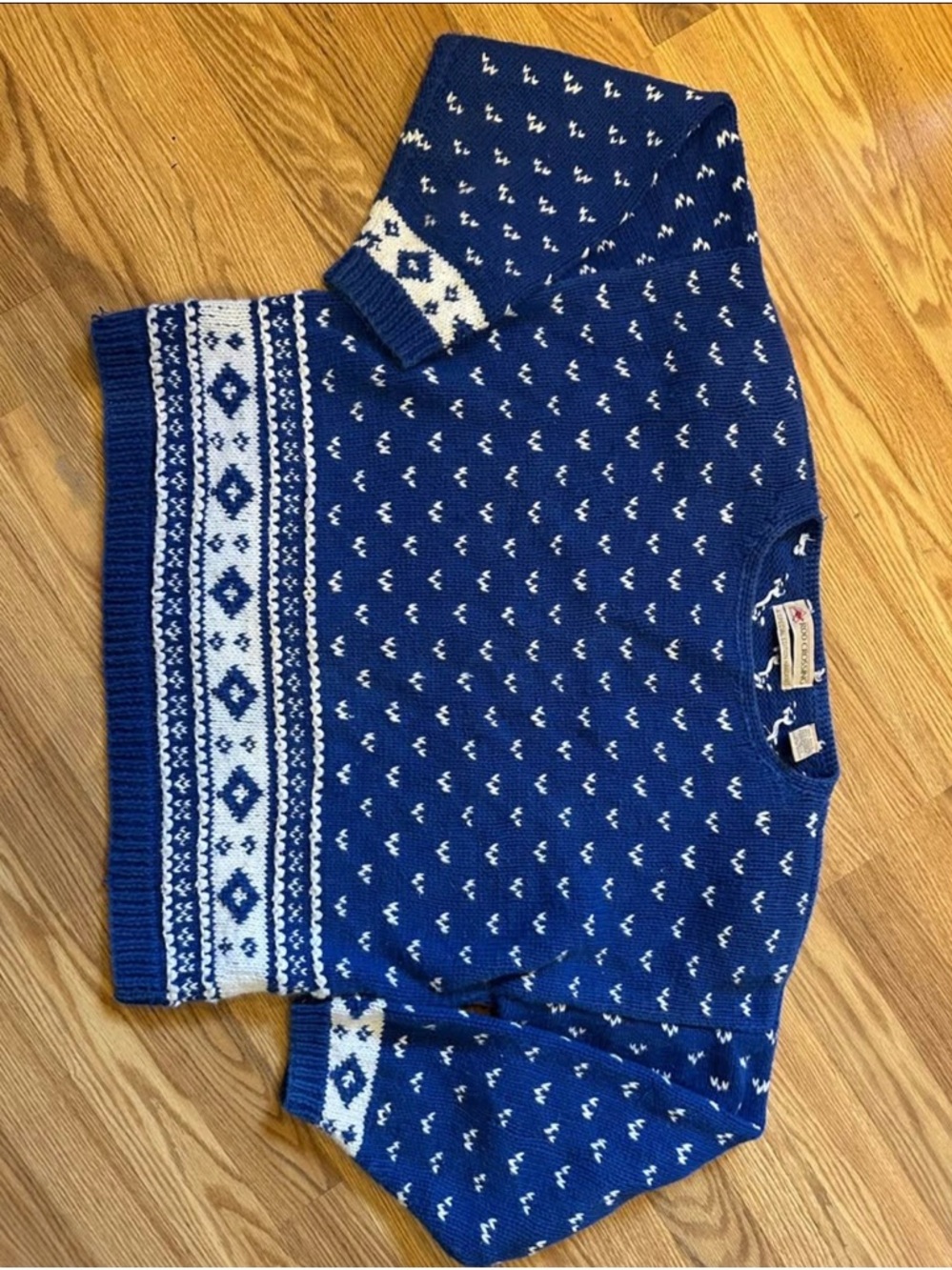 Vintage size S Roo Crossing Blue Fair Isle HandKnit Sweater
